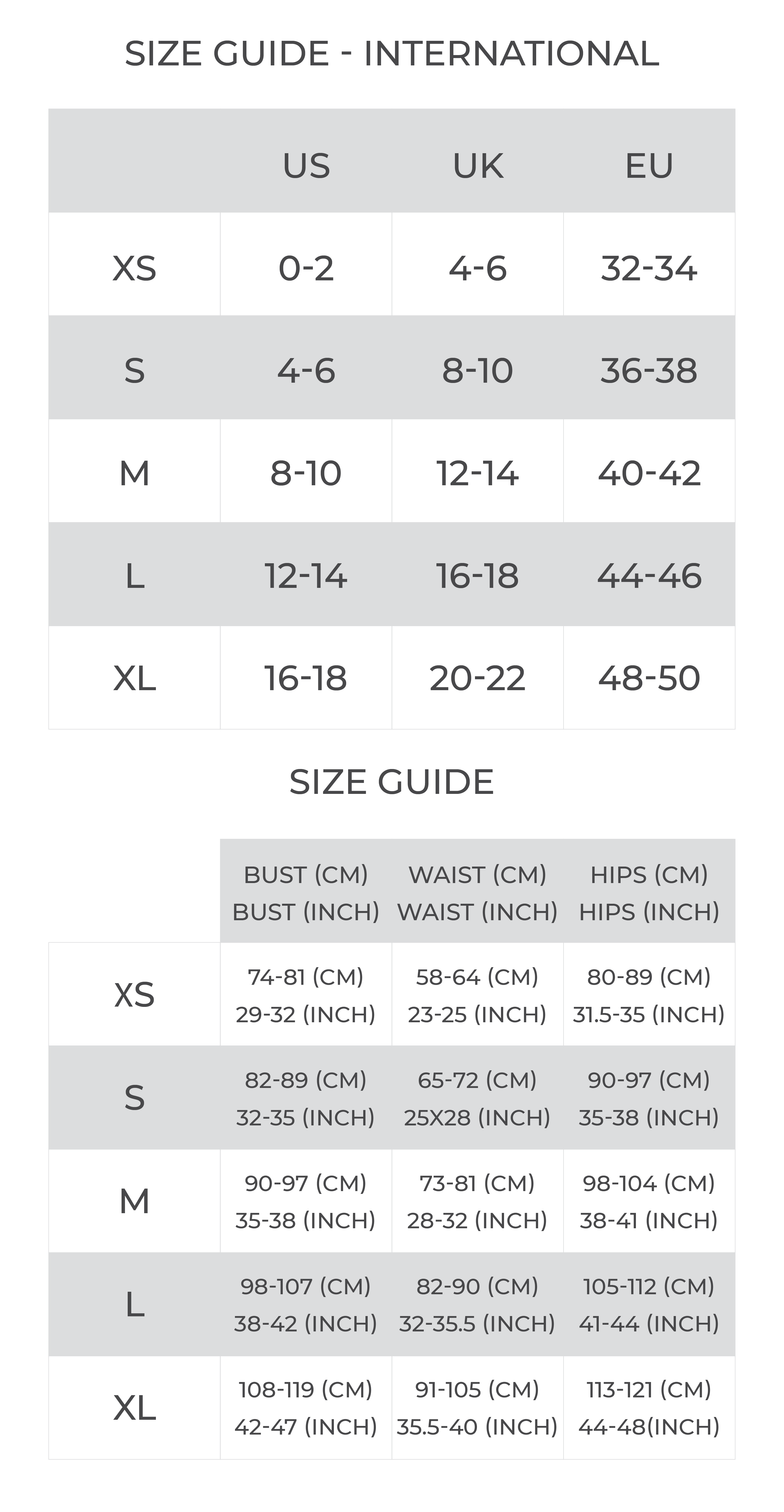 Flying dress size guide mobile